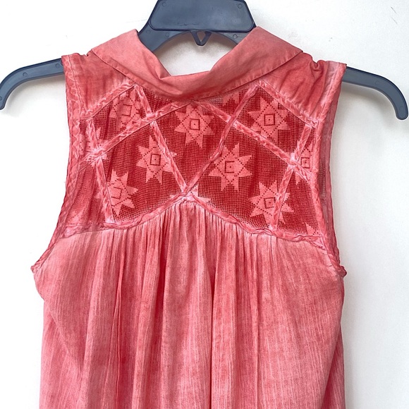 FREE PEOPLE Small Gauze Acid Wash Tie Dye Tunic Top Mesh Coral Reef Sleeveless - Picture 5 of 6